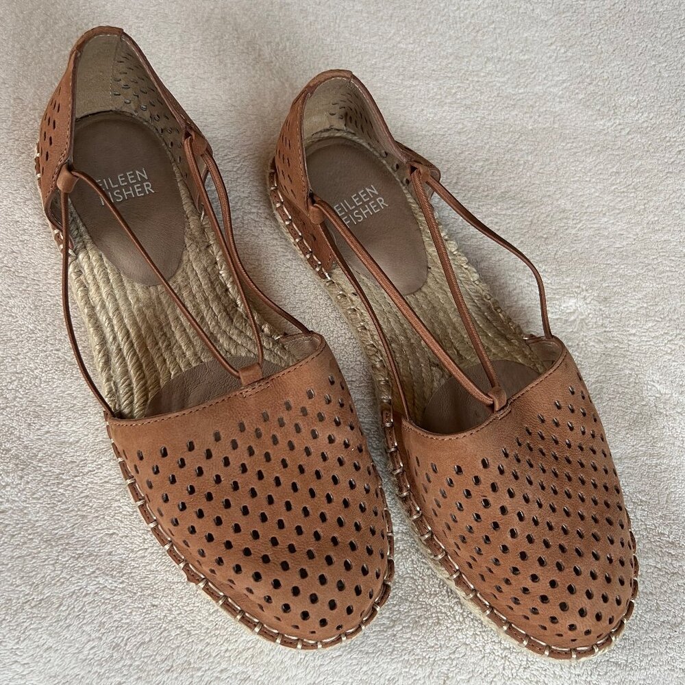 Eileen Fisher Lee 2 Perforated Suede Espadrille in Cognac 7.5